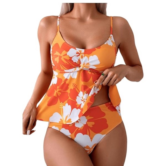 Other - Orange Floral tropical two piece tankini Set NEW large
